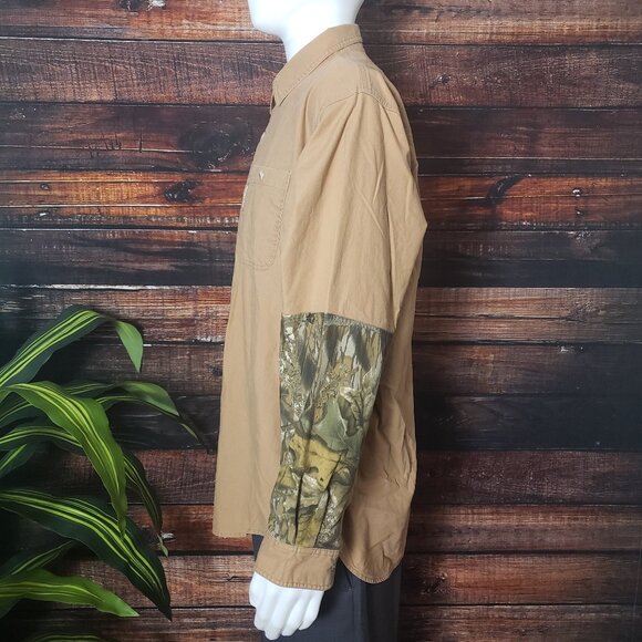 Columbia Top Mens Large Button Up Shirt Hunting Shooting Camo Patch Brown - Picture 4 of 8